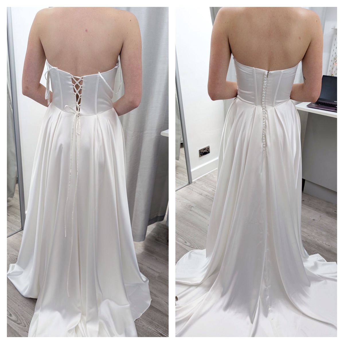 Changing from a lace up back to button and loops — bridal work by professional